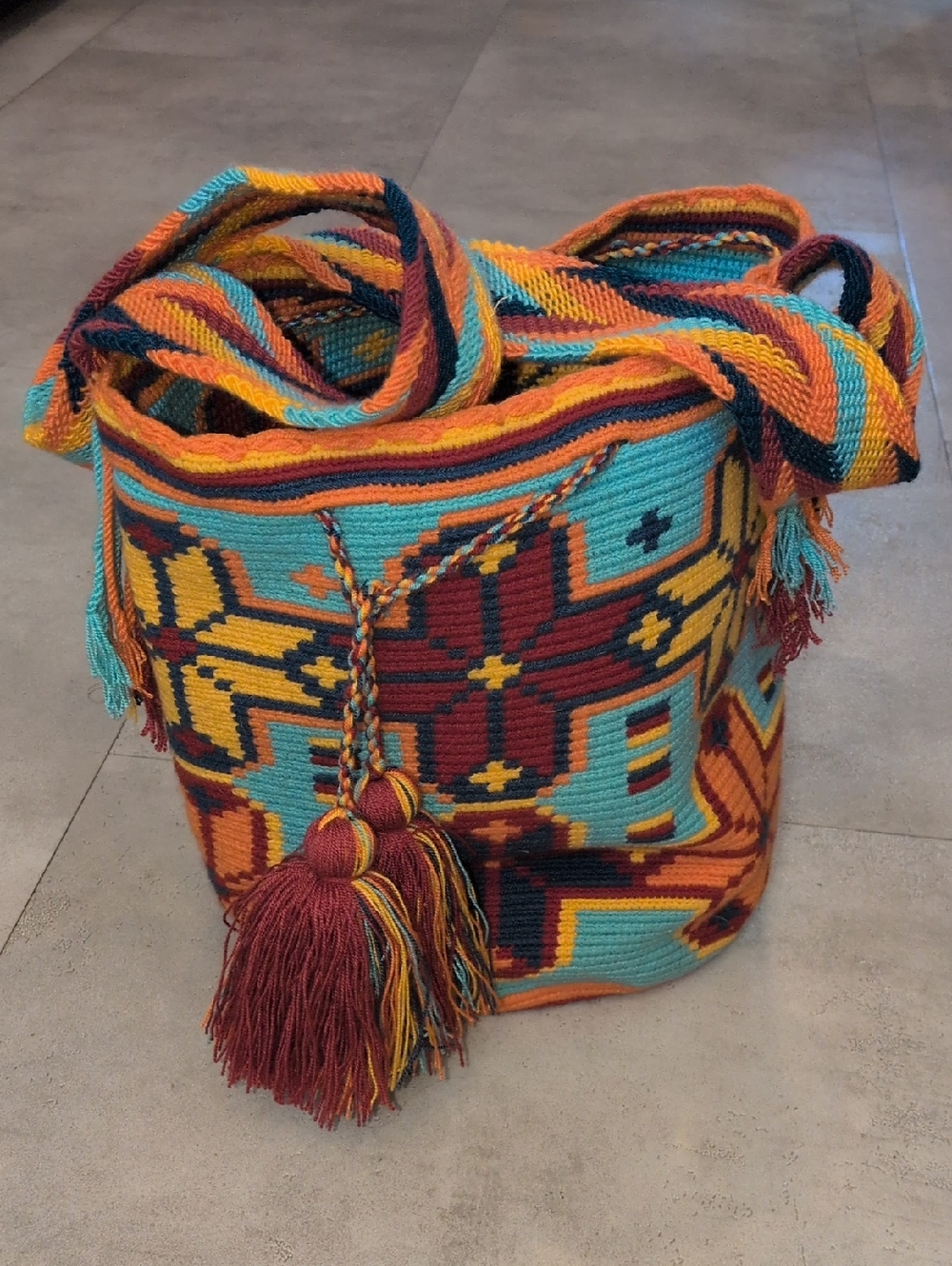 Handwoven Multicolor Wayuu-Style Bucket Bag - Bright Multicolor Summer Purse